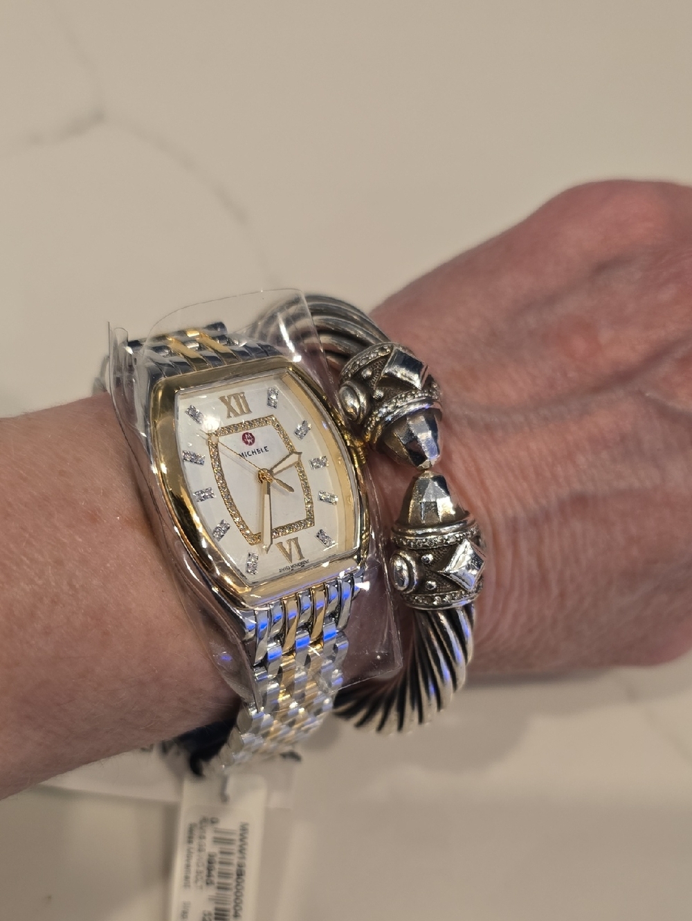 NEW MICHELE RELEVE MOP DIAMOND DIAL GOLD TWO TONE WATCH MWW19B000004 NEW In BOX - Picture 9 of 11